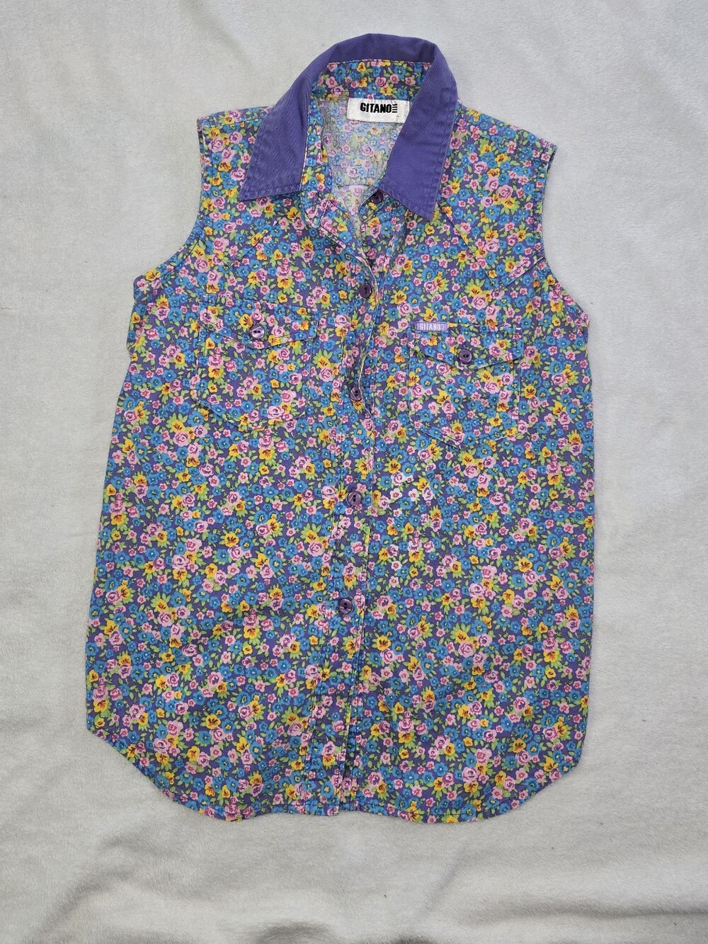 Gitano Girls Purple Floral Button-Down Sleeveless Top